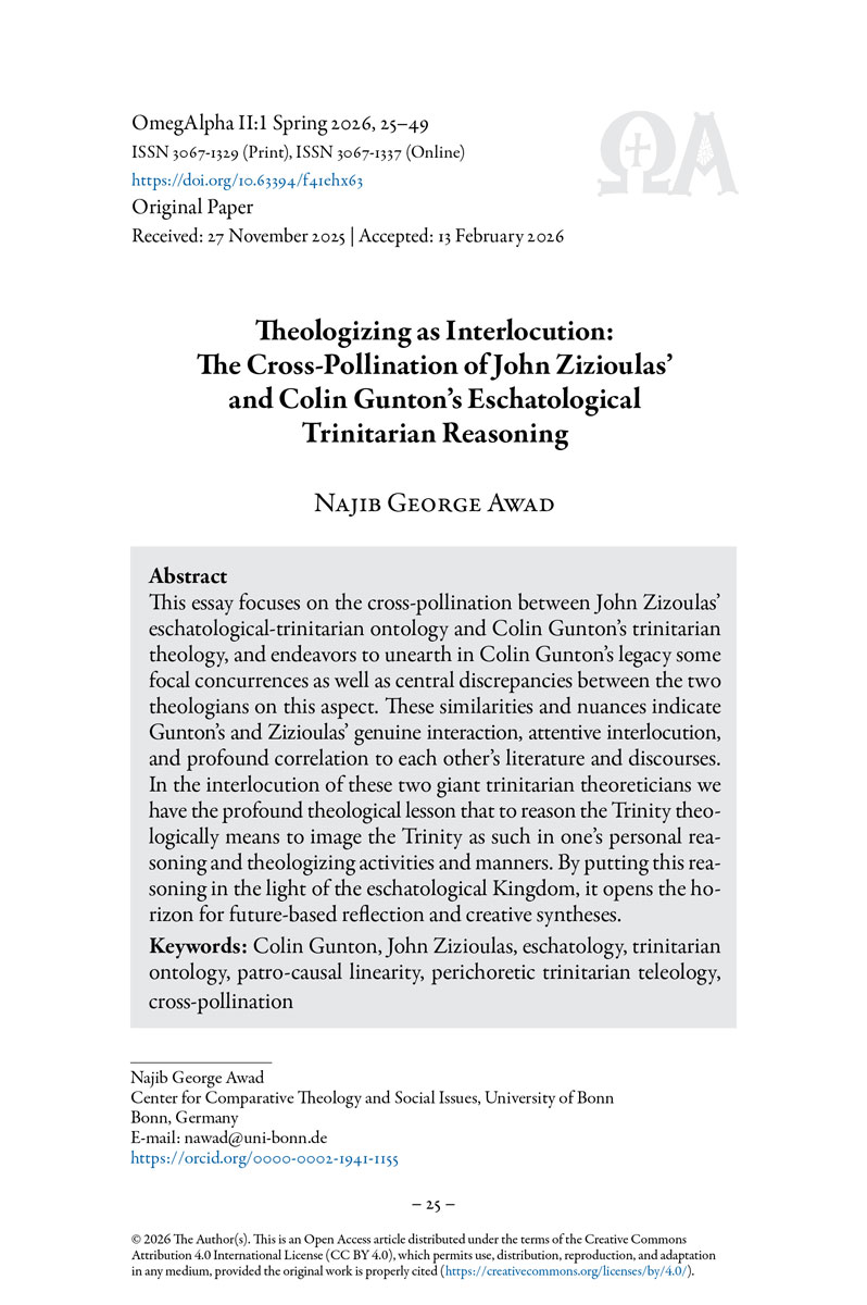 Najib George Awad - Theologizing as Interlocution: The Cross-Pollination of John Zizioulas’ and Colin Gunton’s Eschatological Trinitarian Reasoning