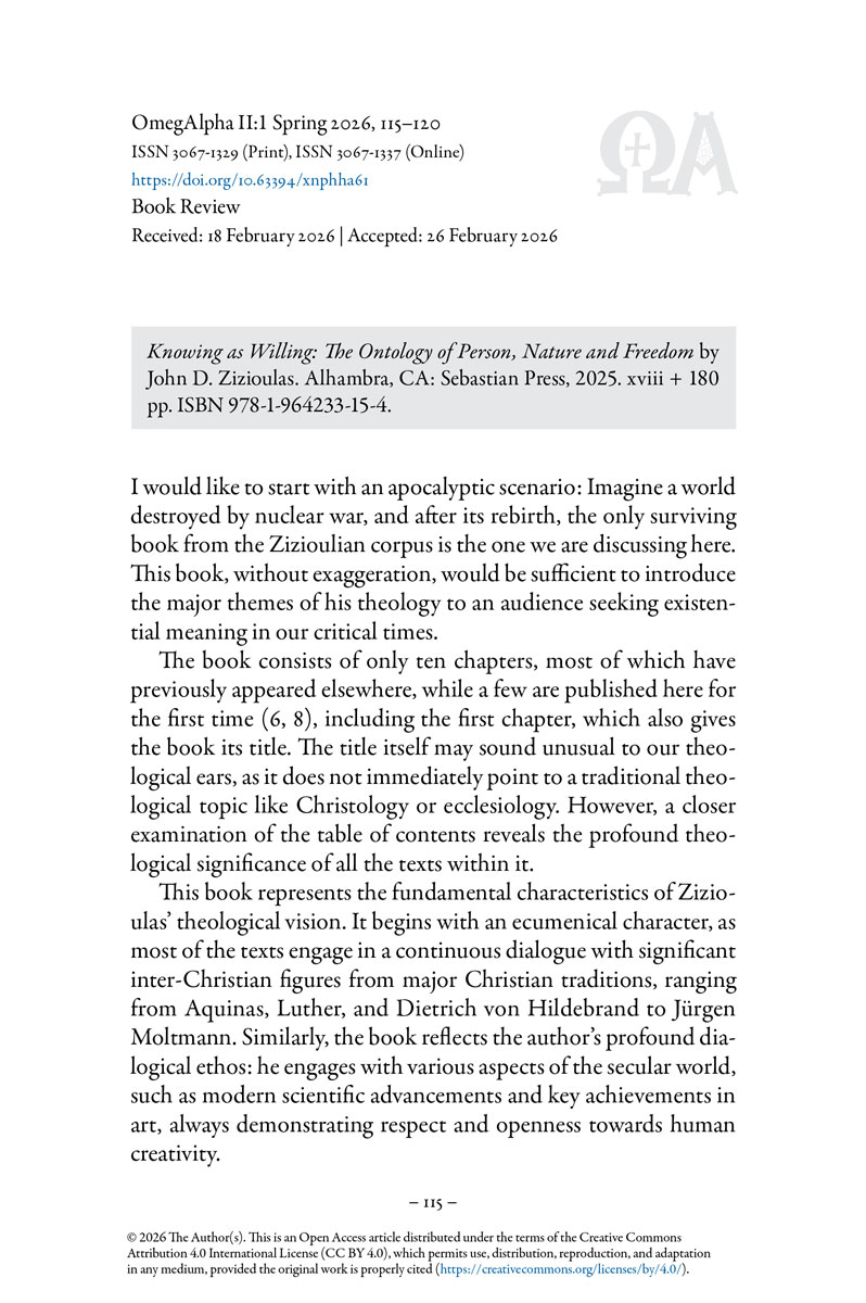 Nikolaos Asproulis - Knowing as Willing: The Ontology of Person, Nature and Freedom by John D. Zizioulas