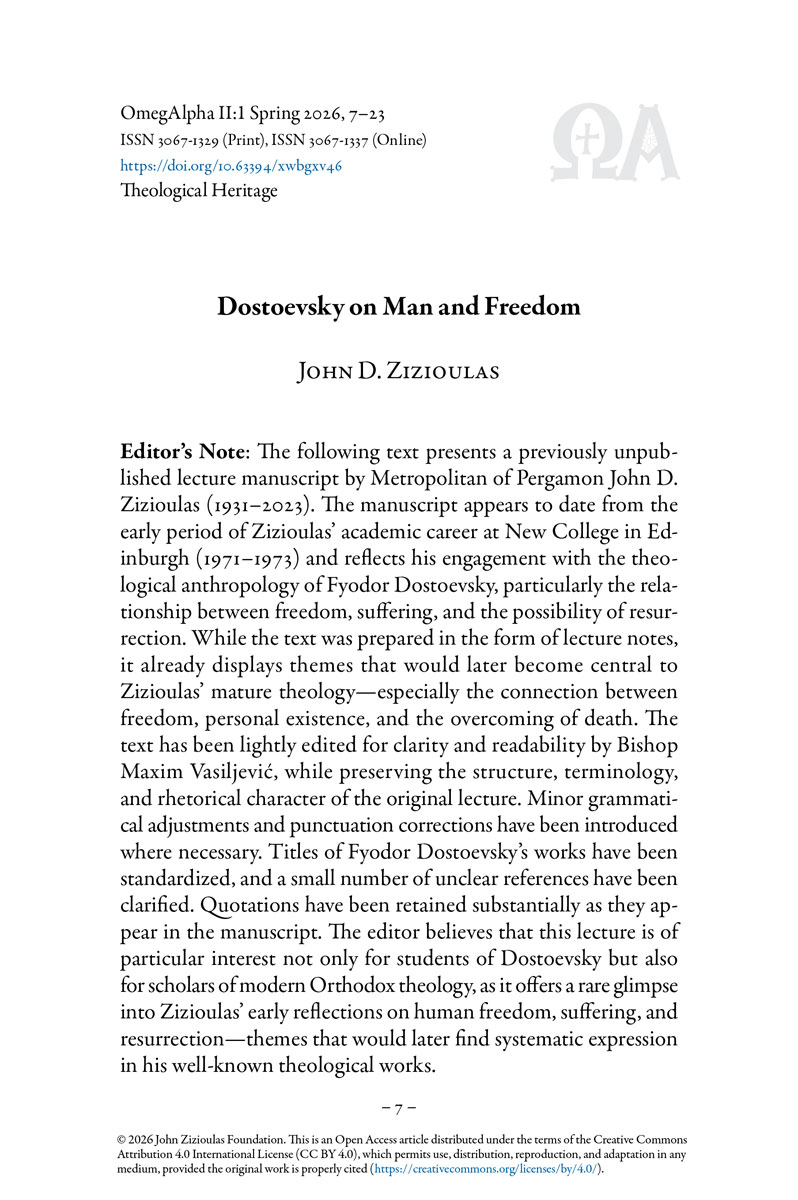 John D. Zizioulas - Dostoevsky on Man and Freedom
